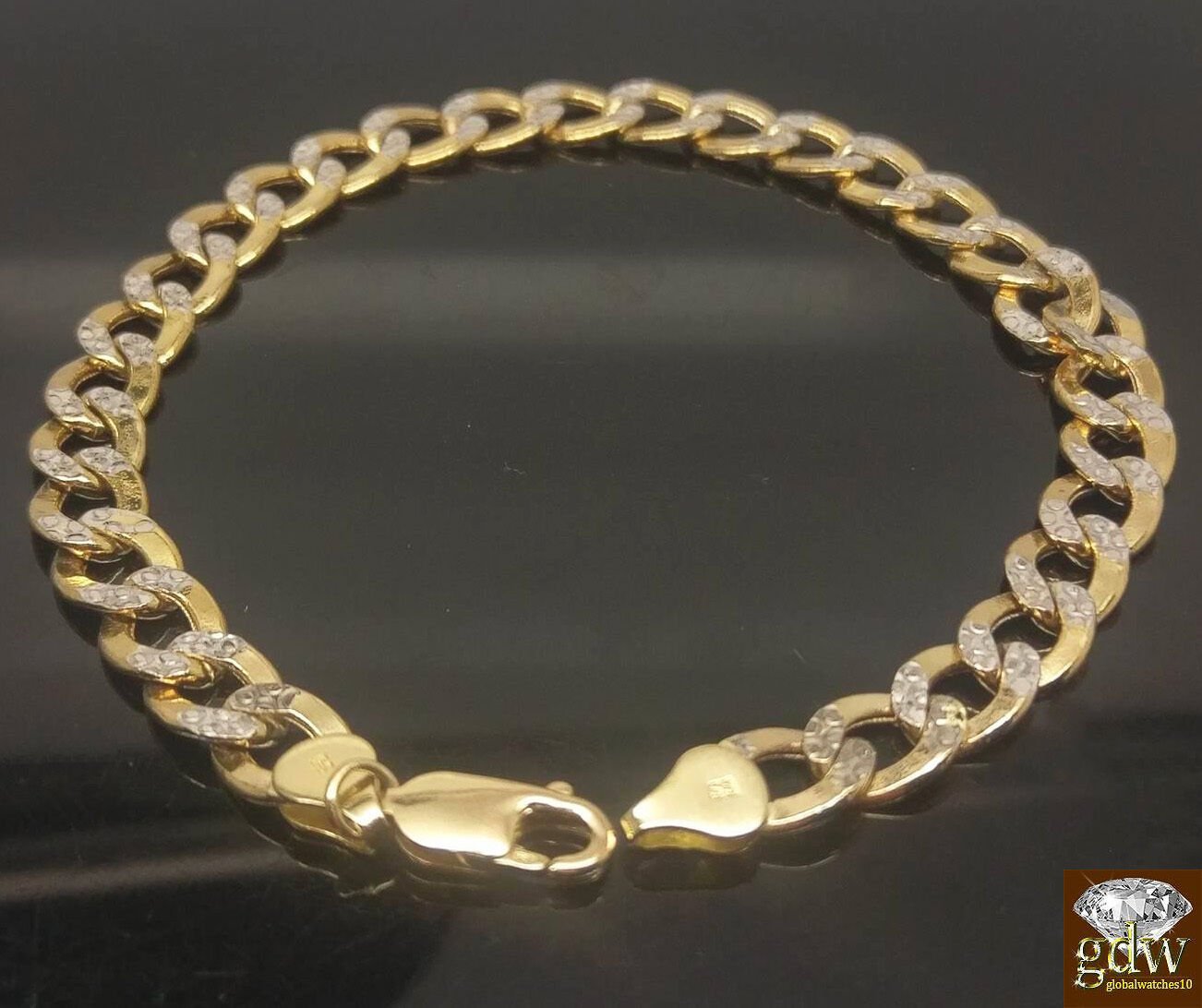 REAL 10k Gold Cuban Link Bracelet Diamond Cuts 9Inch Men Women - GoldenlinQ